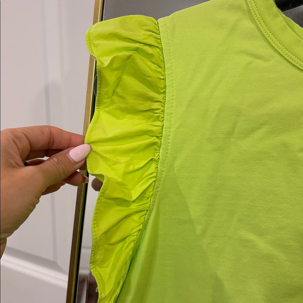 Neon Green Ruffle Sleeve Top - Picture 2 of 4